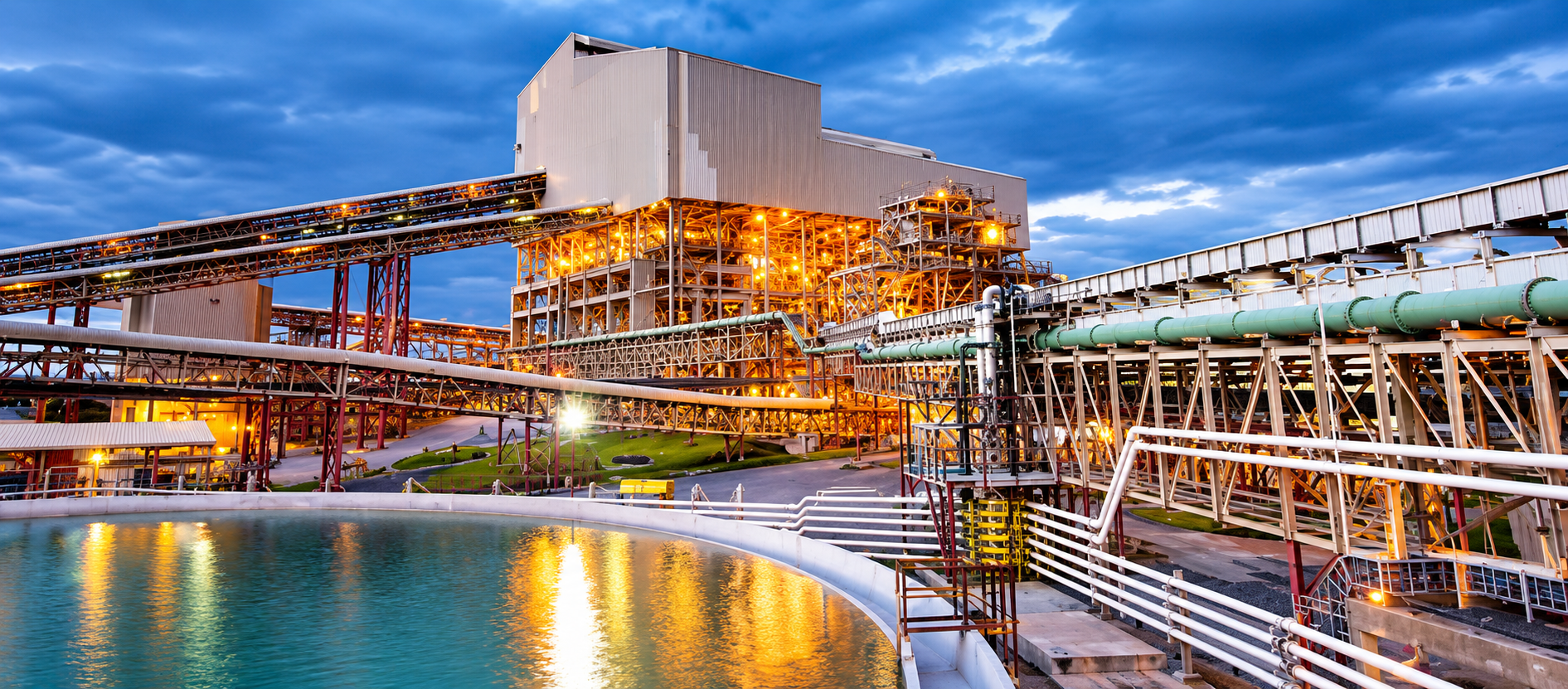 Plant structures lit at dusk at Letseng Diamonds
