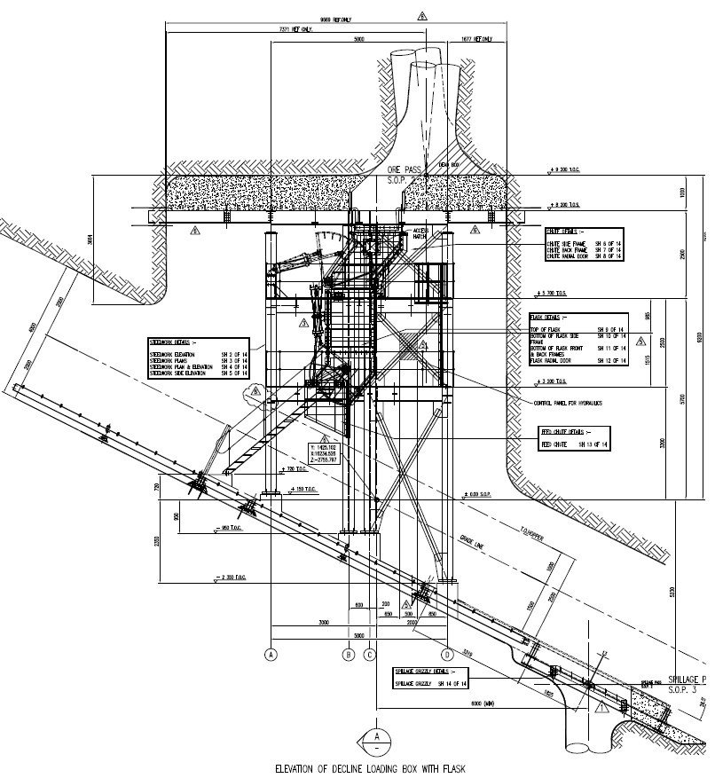 Engineering drawing for Harmony Gold Bambanani and Tshepong decline projects