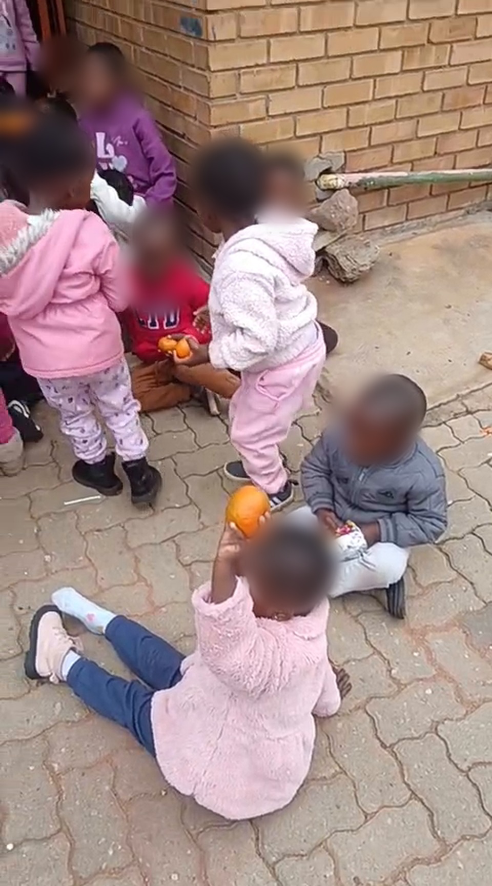 Learners with naartjies at the school in Alldays